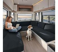KYJSW Housse De Coussin pour Caravane, Housse Siege Camping Car, Housse Canapé avec Sangle élastique et Courroies, Tissu Jacquard Extensible (Gris foncé,L 150-190cm, P 50-70cm)