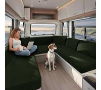 KYJSW Housse De Coussin pour Caravane, Housse Siege Camping Car, Housse Canapé avec Sangle élastique et Courroies, Tissu Jacquard Extensible (Vert armée,L 100-130cm, P 30-50cm)
