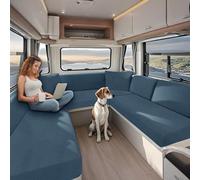 KYJSW Housse De Coussin pour Caravane, Housse Siege Camping Car, Housse Canapé avec Sangle élastique et Courroies, Tissu Jacquard Extensible (Bleu,L 95-135cm, P 65-95cm)