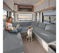 KYJSW Housse De Coussin pour Caravane, Housse Siege Camping Car, Housse Canapé avec Sangle élastique et Courroies, Tissu Jacquard Extensible (Gris Clair,L 135-165cm, P 65-95cm)