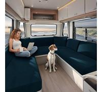 KYJSW Housse De Coussin pour Caravane, Housse Siege Camping Car, Housse Canapé avec Sangle élastique et Courroies, Tissu Jacquard Extensible (Bleu Vert,L 100-125cm, P 50-70cm)