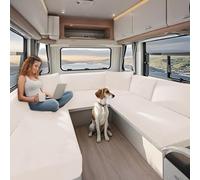 KYJSW Housse De Coussin pour Caravane, Housse Siege Camping Car, Housse Canapé avec Sangle élastique et Courroies, Tissu Jacquard Extensible (Ivoire,L 150-190cm, P 50-70cm)