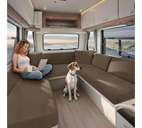 KYJSW Housse De Coussin pour Caravane, Housse Siege Camping Car, Housse Canapé avec Sangle élastique et Courroies, Tissu Jacquard Extensible (Camel,L 165-200cm, P 65-95cm)