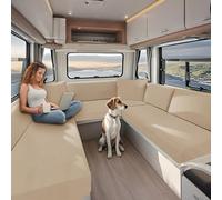 KYJSW Housse De Coussin pour Caravane, Housse Siege Camping Car, Housse Canapé avec Sangle élastique et Courroies, Tissu Jacquard Extensible (Beige,L 65-95cm, P 65-95cm)