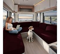KYJSW Housse De Coussin pour Caravane, Housse Siege Camping Car, Housse Canapé avec Sangle élastique et Courroies, Tissu Jacquard Extensible (Rouge vin,L 135-165cm, P 65-95cm)