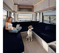 KYJSW Housse De Coussin pour Caravane, Housse Siege Camping Car, Housse Canapé avec Sangle élastique et Courroies, Tissu Jacquard Extensible (Bleu Marine,L 150-190cm, P 50-70cm)