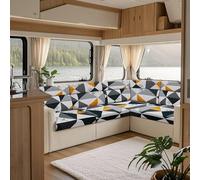 KYJSW Housses De Coussin De Siège De Caravane, Housse De Canapé Extensible Imprimée, Housse Banquette Camping Car Antidérapante avec 2 Cordes (Gris-Blanc,W 65-95cm, D 65-95cm)