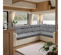 KYJSW Housses De Coussin De Siège De Caravane, Housse De Canapé Extensible Imprimée, Housse Banquette Camping Car Antidérapante avec 2 Cordes (Gris-Fleur,W 50-63cm, D 50-65cm)