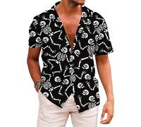 KYKU Chemise hawaïenne boutonnée pour Homme - Imprimé hawaïen - pour l'été, Squelette d'halloween, Taille M