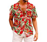 KYKU Chemise hawaïenne Funky pour Homme, Chemises de Plage de Palmier, Chemises de Vacances Tropicales, Rouge, Taille L