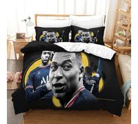 Kylian Mbappé Housse De Couette 3D Parure De Lit Pour Enfant Garçon Fille,3 Pièces Housses De Couette Avec Fermeture Éclair Taies D'oreiller Housses De Couettes Microfibre Double(200x200cm)