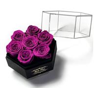 Kylin Glory Roses préservées avec couvercle hexagonal en acrylique - 7 fleurs éternelles, fraîcheur visible, parfaites pour les mères et les cadeaux de Saint-Valentin (violet)