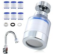 KYLOS Filtres De Montage Pour Robinet, Filtre À Eau Rotatif À 360 Degrés, Robinet De Filtration D'Eau Au Carbone Pour Éliminer Le Chlore, Le Fluorure, Les Métaux Lourds, L'Eau Dure + 6 Cartouches Filt