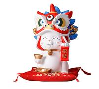 KymAr Chat de Bienvenue en résine, Chat Porte-Bonheur, Chat de Fortune, décoration Feng Shui pour la Maison, Le Magasin (Or) (Blanc)