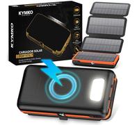 KYMKO Chargeur solaire pour téléphone portable 27 000 mAh avec 4 panneaux solaires pliables | Power Bank solaire portable USB-C 22,5 W, lampe torche LED SOS, batterie externe IP66 | Idéal pour les