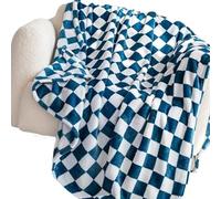 KYMMPL Couverture chaude et moelleuse à imprimé damier pour bureau - Confortable, respirante - Couche unique et durable - pour lit ou canapé (bleu mer, 130 x 150 cm)