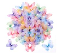 Kyndara Lot de 100 autocollants papillons, décoration en tissu double couche, papillons décoratifs 3D pour décoration murale et projets de bricolage