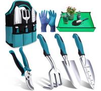 Kynup Kit à Outils de Jardinage, 7 Pièces Outil Jardinage, Ensemble Cadeau de Jardin Résistant à la Rouille avec Un Fourre-Tout de Rangement Durable, Cadeaux de Jardinage Idéaux pour Femmes et Hommes