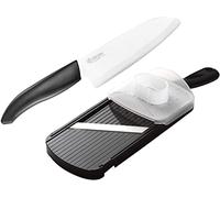 Kyocera Slicer Set, trancheuse universelle avec protection des doigts, couteau Santoku, 14 cm, lame tranchante en céramique de zircone, va au lave-vaisselle, Slicer Set BK