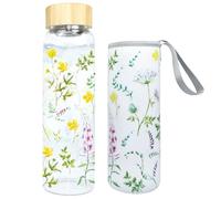 KYOEOE Bouteille Verre 1 Litre,Bouteilles D'Eau Verre Bouteille Large Ouverture 5,5 cm Avec Couvercle Protection Tamis Acier Inoxydable,Bouteillees Sans Bpa,Étanche,Adaptée Boissons Gazeuses (Jaune)