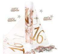 KYOEOE Chemin de table 16e anniversaire fille or rose avec confettis 10 g, 28 cm x 10 m - Décoration de table 16e anniversaire - Décoration de table Happy Birthday à disperser pour Sweet 16