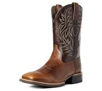 KYOESCAI Bottes Western Cowboy pour Homme Talon Bas Longueur du Mollet Carré Bout Chaussures Broderies Enfiler Bottes,Marron,43 EU