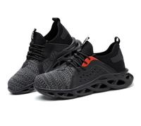 KYOESCAI Chaussures de Sécurité Hommes Montante Basket de Securite Bottines de Sécurité avec Embout en Acier Légère Antidérapant Bottines de Travail,Gris,48 EU