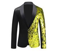 KYOESCAI Veste de Costume à Paillettes pour Homme Col Châle Slim Fit Veste de Costume Formelle Mariage Dîner d'affaires,Jaune,M