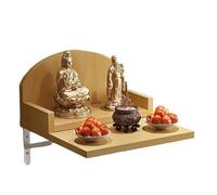 KYOFIS Étagère murale d'autel de bouddha, table de sanctuaire en bois massif avec Support en métal for la prière du dieu Guanyin de la richesse(Yellow,30cm)