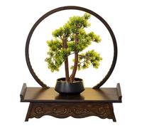 KYOFIS Table d'autel de méditation en bois sculpté à la main avec lumière LED, sanctuaire de prière Pooja compact for la décoration de la maison, petits espaces(Black,50cm/19.7in)