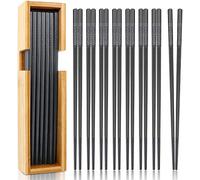 KYONANO Baguettes Réutilisables en Fibre de Verre - 10 Paires avec Boîte de Rangement en Bambou - Couverts Légers Chinois et Japonais - Motif Fleurs de Cerisier