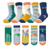 Kyopp 5 Paar Stoppersocken Kinder Baumwolle Socken Jungen Mädchen ABS Anti Rutsch Socken Tiermotive 25-37EU（ABS-Kleiner Dinosaurier L）