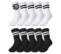 Kyopp Lot de 5/10 paires de chaussettes respirantes pour enfant garçon et fille, Blanc et noir - 10 paires, 25-28
