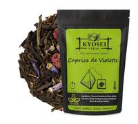 Kyosei Tea - Caprice de Violette Premium - 50 Sachets Pyramide Biodégradables - Sencha & White Monkey aux Notes de Framboise & Violette - Infusion Florale & Délicate