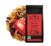 Kyosei Tea - Infusion Bio “Bonne Humeur” - Vrac 100 g - Rooibos, Pomme & Hibiscus - Saveur Vanille & Framboise - Infusion Gourmande & Fruitée - Sans OGM & Sans Gluten