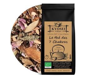 Kyosei Tea - Infusion Bio “Le Thé des 7 Chakras” - Vrac 100 g - Gingembre, Cannelle & Curcuma - Fenouil, Cardamome & Rose - Sans OGM & Sans Gluten