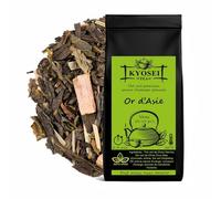 Kyosei Tea - Or d’Asie Premium - Vrac 100 g - Thé vert Sencha, Chun Mee & Darjeeling Vert - Rhubarbe, Grenade & Agrumes - Sans OGM