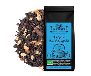 Kyosei Tea - Thé Noir Bio Premium “Trésor du Bengale” - 100g Vrac - Assam Bio & Épices Chai (Cannelle, Gingembre, Cardamome, Clou de Girofle) - Thé Chai Authentique & Éthique