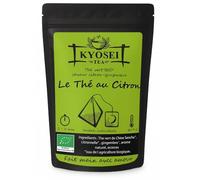 Kyosei Tea - Thé Vert Bio Premium “Thé Citron” - 15 Sachets Pyramide Biodégradables - Thé Vert China Sencha, Gingembre & Citronnelle - Arôme Naturel de Citron - Sans OGM & Sans Gluten