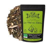 Kyosei Tea - Thé Vert Bio Premium “Thé Citron” - 50 Sachets Pyramide Biodégradables - Thé Vert China Sencha, Gingembre & Citronnelle - Arôme Naturel de Citron - Sans OGM & Sans Gluten
