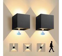 KYOTECH 2 Pièce Applique Murale avec Détecteur de Mouvement 12W Éclairage Mural Etanche IP65 1320LM Noir Angle de Faisceau Réglable Wandlampe Interieur/Exterieur,Murale avec Contrôle Tactile