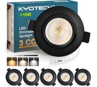 KYOTECH Lot de 6 spots LED encastrables - 230 V - Intensité variable - 60-70 mm - 5 W - Ultra plat - 550 lm - 3000 K/4000 K/6500 K - IP44 - Pour salle de bain et salon - Noir - Non rotatifs