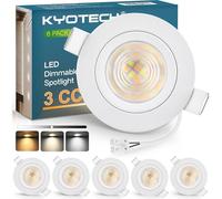 KYOTECH Lot de 6 spots LED encastrables - 230 V - Intensité variable - 60-70 mm - 5 W - Ultra plat - 550 lm - 3000 K/4000 K/6500 K - IP44 - Pour salle de bain et salon - Blanc - Non rotatifs