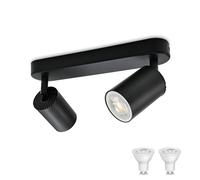 KYOTECH Plafonnier LED 2 Spots Orientables 2 ampoules LED 5 W blanc chaud 3000K Applique Plafond GU10 Noir Pivotants