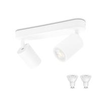 KYOTECH Plafonnier LED GU10 2 Spots Orientables 2 ampoules LED 5 W blanc chaud 3000K GU10 incluses,Spot Plafond GU10 Blanc Applique Plafond Interieur Pivotants Applique murale LED
