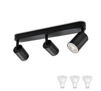 KYOTECH Plafonnier LED GU10 3 Spots Orientables Avec 3 Ampoules LED 5W Blanc Chaud 3000K Incluses - Applique Murale Pivotante Intérieure Noire