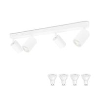 KYOTECH Plafonnier LED GU10 4 Spots Orientables 4 ampoules LED 5 W blanc chaud 3000K GU10 incluses,Spot Plafond GU10 Blanc Applique Plafond Interieur Pivotants Applique murale LED