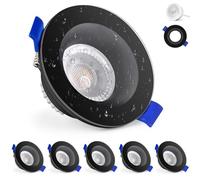 KYOTECH Spot LED Encastrable 230V 5W IP65, Spot Encastrable 68-75mm, Extra Plat Spot Salle de Bain Blanc Chaud 3000K, Spots de Plafond Pour Salle de Bain, Salon, Cuisine, Couloir, Rond Noir Lot de 6