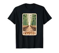 Kyoto Bamboo Grove Arashiyama Rétro Japonais Kanji Souvenir T-Shirt