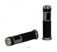 Kyoto - Poignées Moto Bicolores Argent Longueur : 128mm - : 22/24mm Fermée Avec Embout Vissé